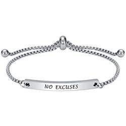 Mas&Yas Inspirational Mantra Message Engraved -No Excuses- Adjustable Cuff Bracelet, Motivation Jewelry Gifts for your friends