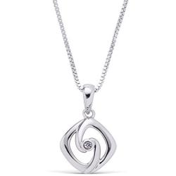 925 Sterling Silver Diamond Accent Free-form Square Pendant Necklace with 18'' Chain (I Color, I1 Clarity)