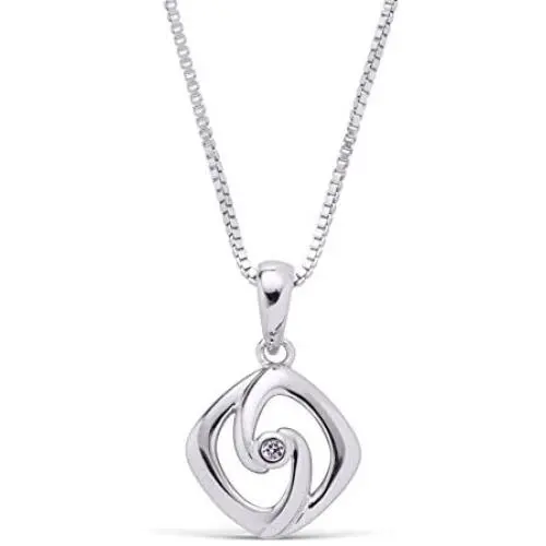 925 Sterling Silver Diamond Accent Free-form Square Pendant Necklace with 18'' Chain (I Color, I1 Clarity) 925 Sterling Silver Diamond Accent Free-form Square Pendant Necklace with 18'' Chain (I Color, I1 Clarity)
