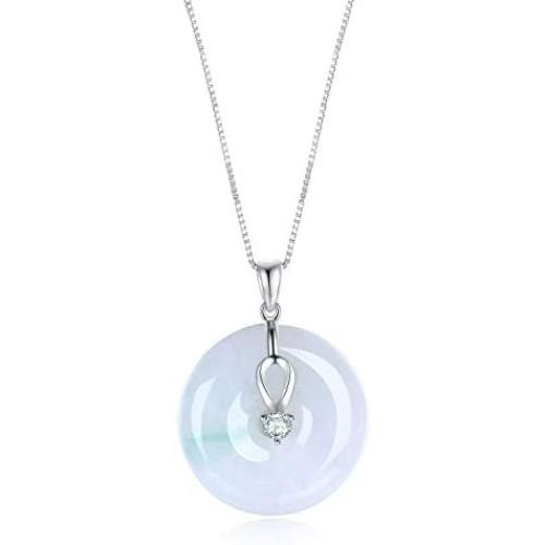 Sterling Silver Jade Pendant Protect Safety Charm Jade Clasp Advanced Jewelry Necklace for Women, 18'' Chain