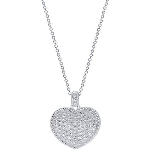 Elmas Round Natural Diamond Sterling Silver Diamond Heart Love Pendant Necklace for Teens Womens