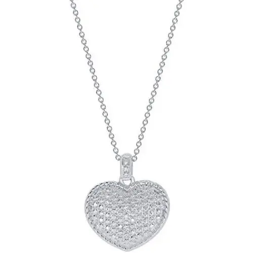 Elmas Round Natural Diamond Sterling Silver Diamond Heart Love Pendant Necklace for Teens Womens Elmas Round Natural Diamond Sterling Silver Diamond Heart Love Pendant Necklace for Teens Womens