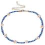 2 Pcs Lightweight Boho Beadeds Necklaces Bracelets Set Delicate White Petals Yellow Flower Core Necklaces Bracelets for Women Girls Jewelry(Dark Blue)