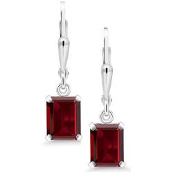 Gem Stone King 925 Sterling Silver Red Garnet Earrings For Women (3.90 Cttw, Gemstone Birthstone, Emerald Cut 8X6MM)