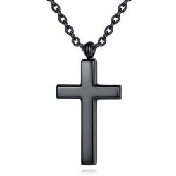 REVEMCN Cross Necklace for Men Women Kids, Silver Gold Black Stainless Steel Simple Cross Pendant Necklace 18-22 Inches Chain