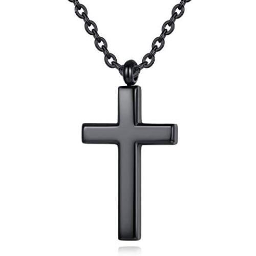 REVEMCN Cross Necklace for Men Women Kids, Silver Gold Black Stainless Steel Simple Cross Pendant Necklace 18-22 Inches Chain