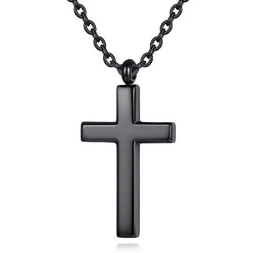 REVEMCN Cross Necklace for Men Women Kids, Silver Gold Black Stainless Steel Simple Cross Pendant Necklace 18-22 Inches Chain