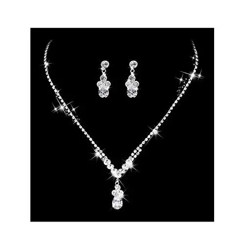 Barode Womens Bridal Wedding Necklace Earring Set Silver Shiny Rhinestone Necklaces Bride Crystal Jewelry Accessories for Women and Girls Barode Womens Bridal Wedding Necklace Earring Set Silver Shiny Rhinestone Necklaces Bride Crystal Jewelry Accessories for Women and Girls