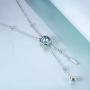 AOBOCO Y Necklace Sterling Silver Lariat Necklace with Swarovski Crystal,Fine Jewelry Gift for Women Girls