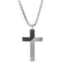 Steve Madden Black Rhodium IP Plated Stainless Steel Diagonal Design Cross Necklace for Men on 26 Inch Box Chain with 2 Inch Extender (Black)