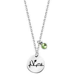 FUSTMW Vegan Heartbeat Symbol Necklace Vegetarian Gift Green Rhinestone Vegan Jewelry Animal Rights Gifts for Animal Lover