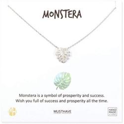 MUSTHAVE Monstera Leaf 18K Gold Plated Necklace with Message Card, Yellow and White Color, Anchor Chain, Best Gift Necklace, Size 16 inch + 2 inch Extender, Monstera Leaf Pendant, Gift Card