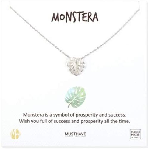 MUSTHAVE Monstera Leaf 18K Gold Plated Necklace with Message Card, Yellow and White Color, Anchor Chain, Best Gift Necklace, Size 16 inch + 2 inch Extender, Monstera Leaf Pendant, Gift Card