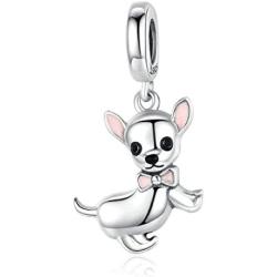 Cute Dog Original 925 Sterling Silver Beads Animal Charms for Pandora Bracelets Necklaces Women DIY Jewelry (Pink Bow Cute Animal Dog Charm)