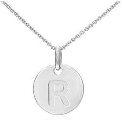 925 Sterling Silver Round Disc Alphabet Letter A-Z Initial Pendant Necklace Rolo chain 18''