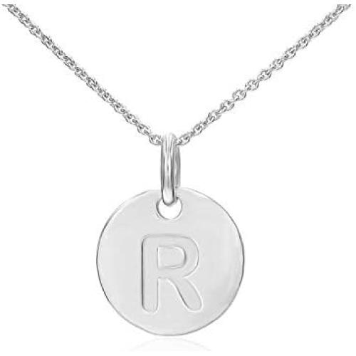 925 Sterling Silver Round Disc Alphabet Letter A-Z Initial Pendant Necklace Rolo chain 18''