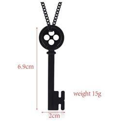 Coraline Key Necklace Girls Button Key Metal Pendant Sweater Chain Present for Child (Black)
