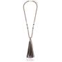 RIAH FASHION Bohemian Tassel Statement Necklace - Lightweight Fabric Faux Suede Fringe Long Bead Chain