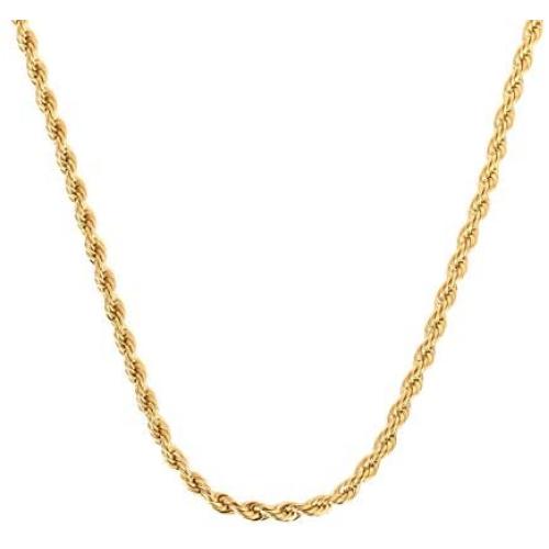 Lady Opa Jewelry - 1 mm Yellow Gold Plated Rope Necklace with Lobster Claw Clasp - Layered with Real 24K Gold over a Semi-Precious Metal Core – Quality Fashion Jewelry That Always Looks Like Fine 14K Gold