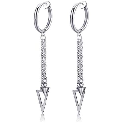 Xusamss Punk Jewelry Stainless Steel Huggie Hinged Earrings Spike Triangle Dangle Drop Earrings