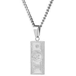 Nsitbbuery Hip Hop Stainless Steel Dollar Bill Tag Pendant Necklace