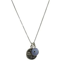 Coin Charm Amulet in Sterling Silver on 19 Inch Box Chain Necklace - Evil Eye Jewelry for Men and Women