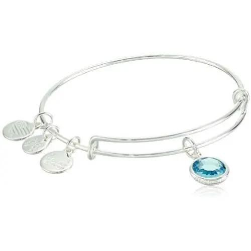 Alex and Ani Womens Swarovski Color Code Bangle March Aquamarine Bracelet, Shiny Silver, Expandable Alex and Ani Womens Swarovski Color Code Bangle March Aquamarine Bracelet, Shiny Silver, Expandable