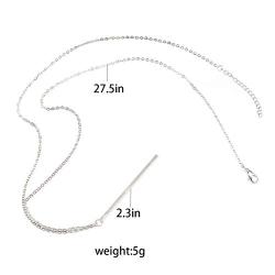 Aluinn Bar Y-Necklace Fashion Long Pendant Necklace Silver Necklace Chain Jewelry Accessories for Women and Teen Girls