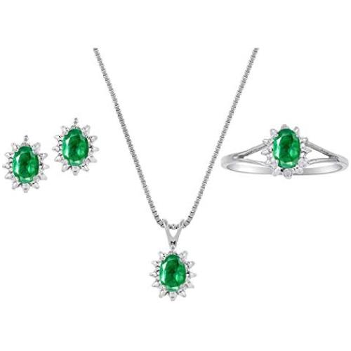 RYLOS Jewelry For Women Sterling Silver Birthstone Jewelry Ring, Earring & Pendant Necklace Gemstone & Genuine Diamonds 6X4MM Birthstone Womens Jewelry Matching Friendship Jewelry Sizes 5-10