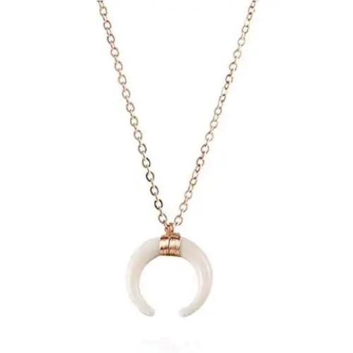 JczR.Y Fashion Vintage Resin Big Horn Shaped Crescent Moon Pendant Choker Necklace with Chain for Women Statement Boho Jewelry Gift