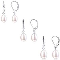 Fansilver Sterling Silver Pearl Drop Earrings For Women 6MM 7MM 8MM Freshwater Cultured Pearl Dangle Earrings Elegant Pearl Leverback Earrings Wedding Jewelry