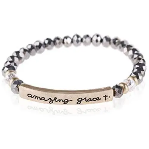 Inspiration Engraved Bar Sparkly Crystal Bead Bracelet - Religious Message Stretch Strand Cuff Bangle Blessed, Lord, Amazing Grace, Philippians, Heart Inspiration Engraved Bar Sparkly Crystal Bead Bracelet - Religious Message Stretch Strand Cuff Bangle Blessed, Lord, Amazing Grace, Philippians, Heart