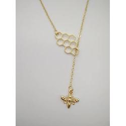 MANZHEN Geometric Bee Hive with Honey Bee Lariat Y Necklace Mothers Day Jewelry Gift