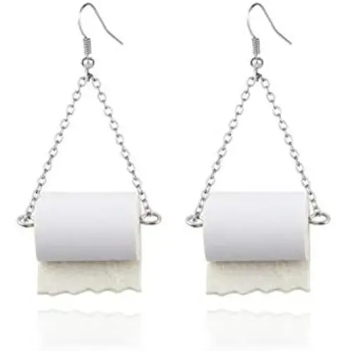 Toilet Paper Roll Drop Earrings Creative Handmade Ear Wire Hook Earrings paper towels Dangle Earrings Statement Funny Earring Gift for Women Girls