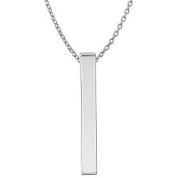 Sterling Silver Plain Vertical Bar Pendant Necklace w/Chain