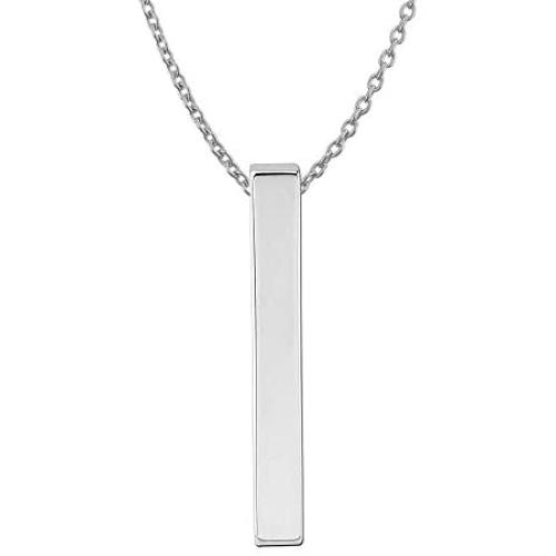 Sterling Silver Plain Vertical Bar Pendant Necklace w/Chain