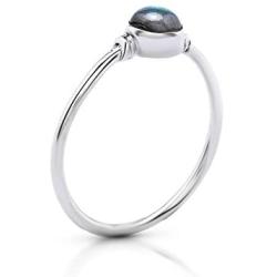 Round Labradorite Delicate Ring- 925 Sterling Silver- Ethnic Tribal and Boho Chic Jewelry - Fashionable and Stylish for Girls and Women -US Size 5-9