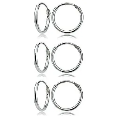 Sterling Silver Small Endless 12mm Round Unisex Hoop Earrings for Men Women Set of 3 Pairs