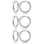 Sterling Silver Small Endless 12mm Round Unisex Hoop Earrings for Men Women Set of 3 Pairs