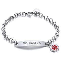 VNOX Custom Engraving Special Rolo Chain Medical Alert id Bracelet for Women Girls,Adjustable 6-7.8 Inches