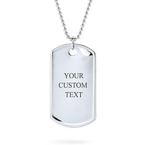 Personalized Mens Large Army Dog Tag Pendant Necklace For Men Engravable 925 Sterling Silver Bead Ball Chain 24 Inch Personalized Mens Large Army Dog Tag Pendant Necklace For Men Engravable 925 Sterling Silver Bead Ball Chain 24 Inch