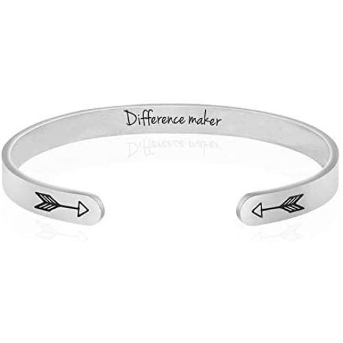 Mantra Cuff for Women, Inspirational Gift Jewelry for her, Motivational Silver Friendship Bracelets, Engraved Bracelets for Women, Encouragement Jewelry