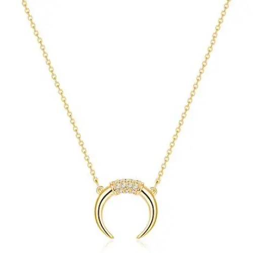 Fettero Women Crescent Moon Necklace Gold Double Horn Upside Down Moon Half Pendant 14K Gold Plated Dainty Chain Minimalist Simple Jewelry Gift Fettero Women Crescent Moon Necklace Gold Double Horn Upside Down Moon Half Pendant 14K Gold Plated Dainty Chain Minimalist Simple Jewelry Gift