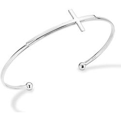 Miabella 925 Sterling Silver Italian Adjustable Sideways Cross Bracelet for Women 7.25-7.5 Inch 18K Gold Plated or Silver Cuff Bangle Bracelet Made in Italy