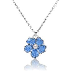 TUSHUO Tiny Myosotis Pendant Necklace Blue Forget Me Not Flower Girls Wedding Jewelry