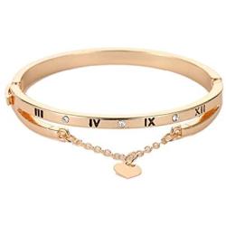 Roman Numeral Bracelet Rhinestone Engraved Love Heart Peach Shaped Statement Cuff Bangle Bracelet for Women Girls Ladies Jewelry