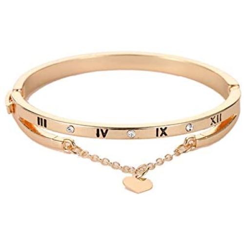 Roman Numeral Bracelet Rhinestone Engraved Love Heart Peach Shaped Statement Cuff Bangle Bracelet for Women Girls Ladies Jewelry