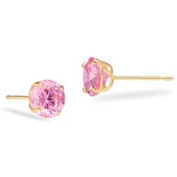 SOLIDGOLD - Real 14K Gold Round Pink CZ Stud Earrings | 0.030-4.00 CTW | Yellow, Rose & White Gold