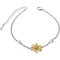 S925 Sterling Silver Sunflower with CZ Pendant Necklace or Ring Earrings Bracelet Jewelry for Women 18''
