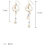 Asymmetrical Star Moon Tassel Drop Dangle Earrings Long Lucky Star Planet Cubic Zirconia Earrings for Women Girls